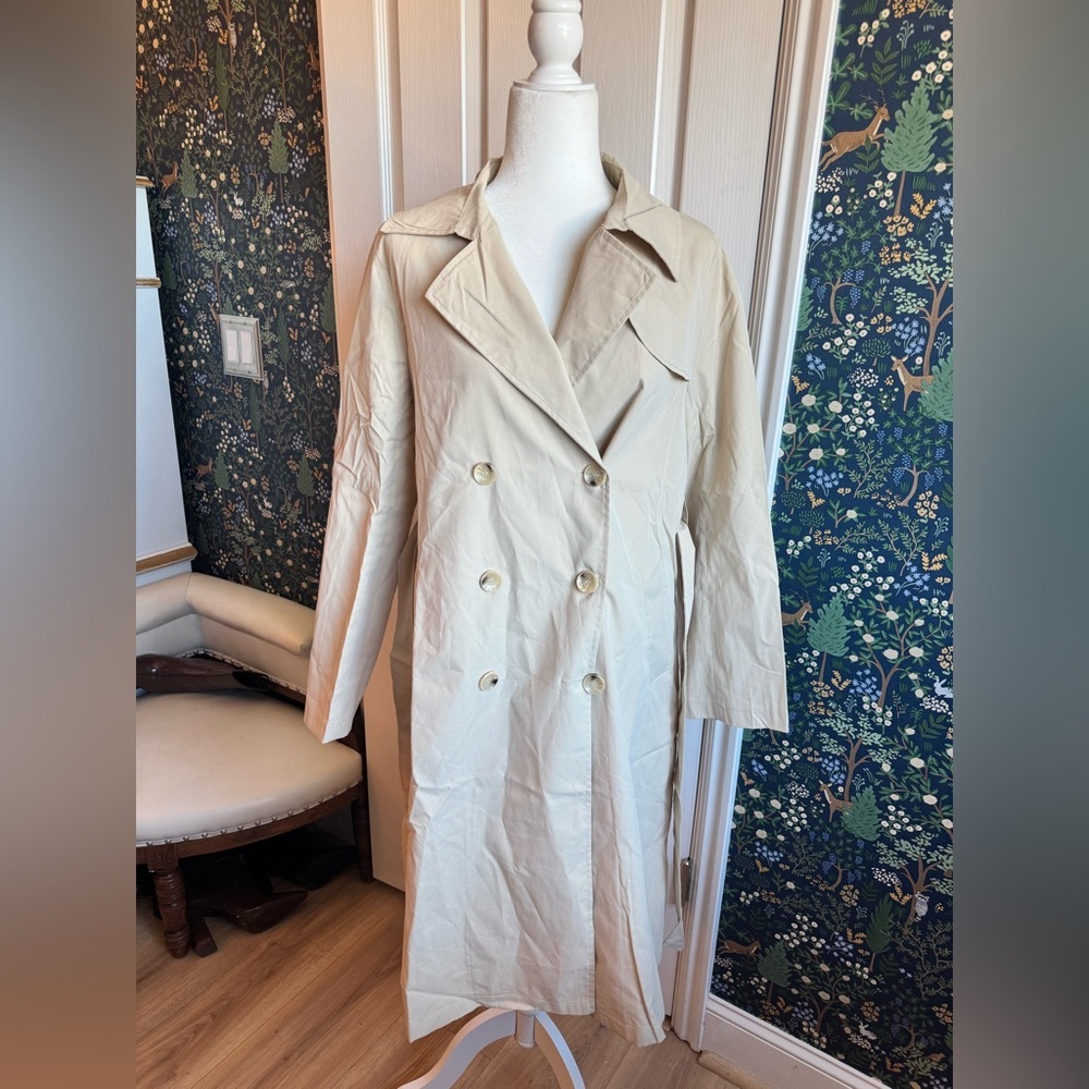 Tan Double-Breasted Women's Trench Coat - Picture 2 of 9